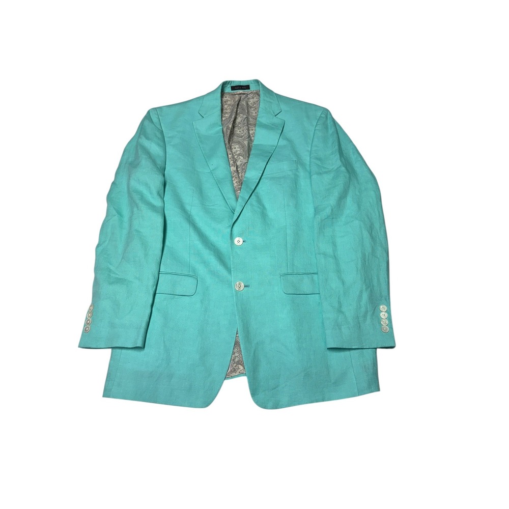Lauren Ralph Lauren Mens 40L Linen Sport Coat Turquoise Blue Paisley Lining